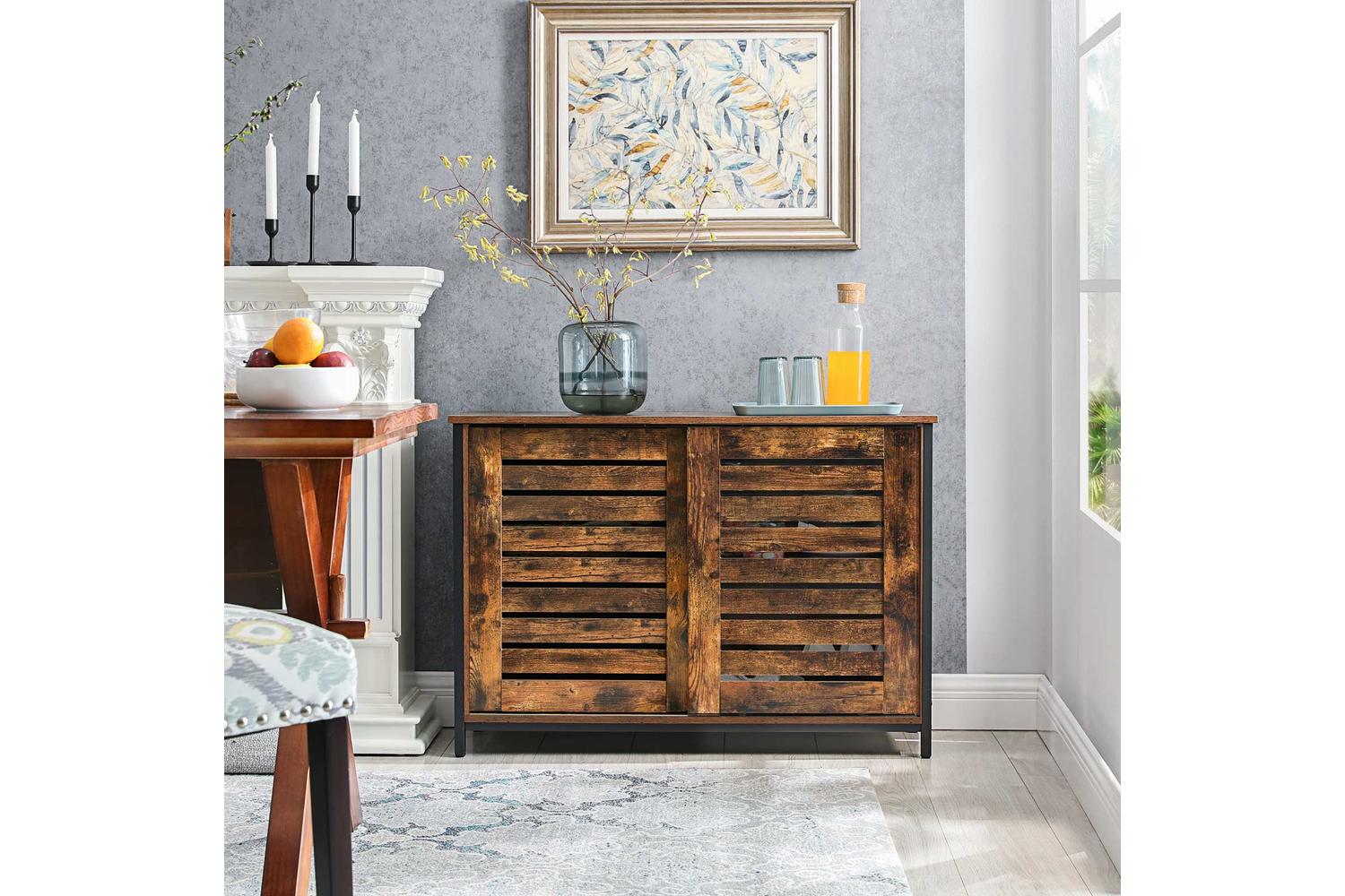Vasagle Industrial Cabinet with Sliding Doors | Rustic Brown & Black-5
