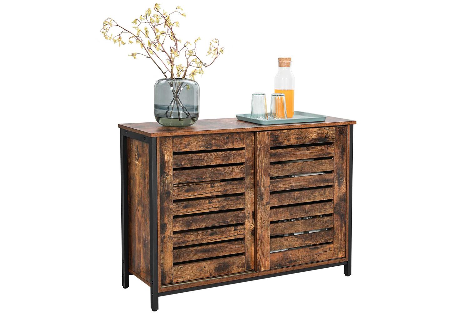 Vasagle Industrial Cabinet with Sliding Doors | Rustic Brown & Black-8