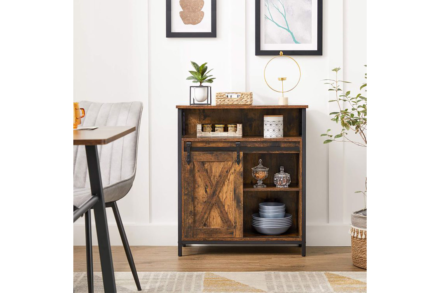 Vasagle Storage Sideboard with Barn Door | Rustic Brown & Black-2