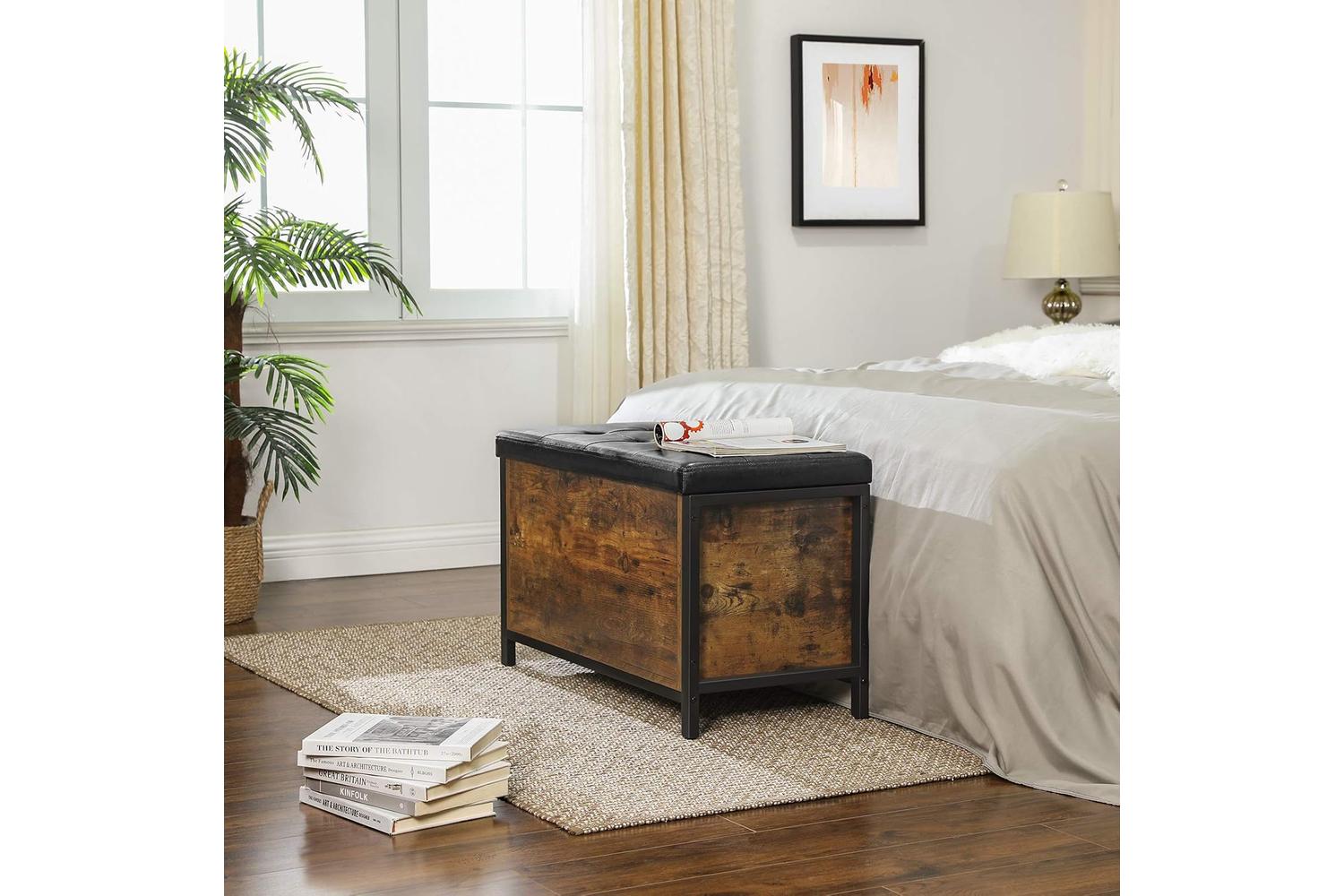 Vasagle Industrial Storage Ottoman with Flip Lid | Rustic Brown & Black-3