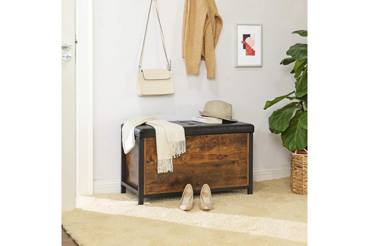 Vasagle Industrial Storage Ottoman with Flip Lid | Rustic Brown & Black-4