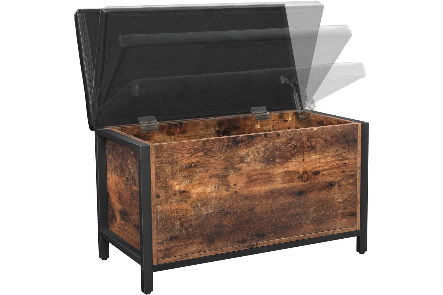 Vasagle Industrial Storage Ottoman with Flip Lid | Rustic Brown & Black-6