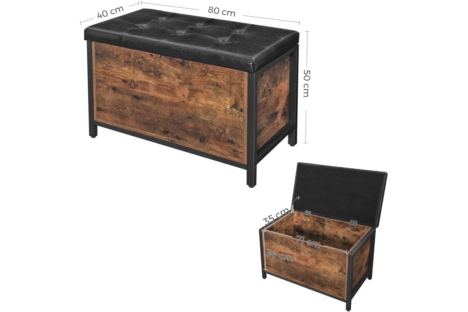 Vasagle Industrial Storage Ottoman with Flip Lid | Rustic Brown & Black-7