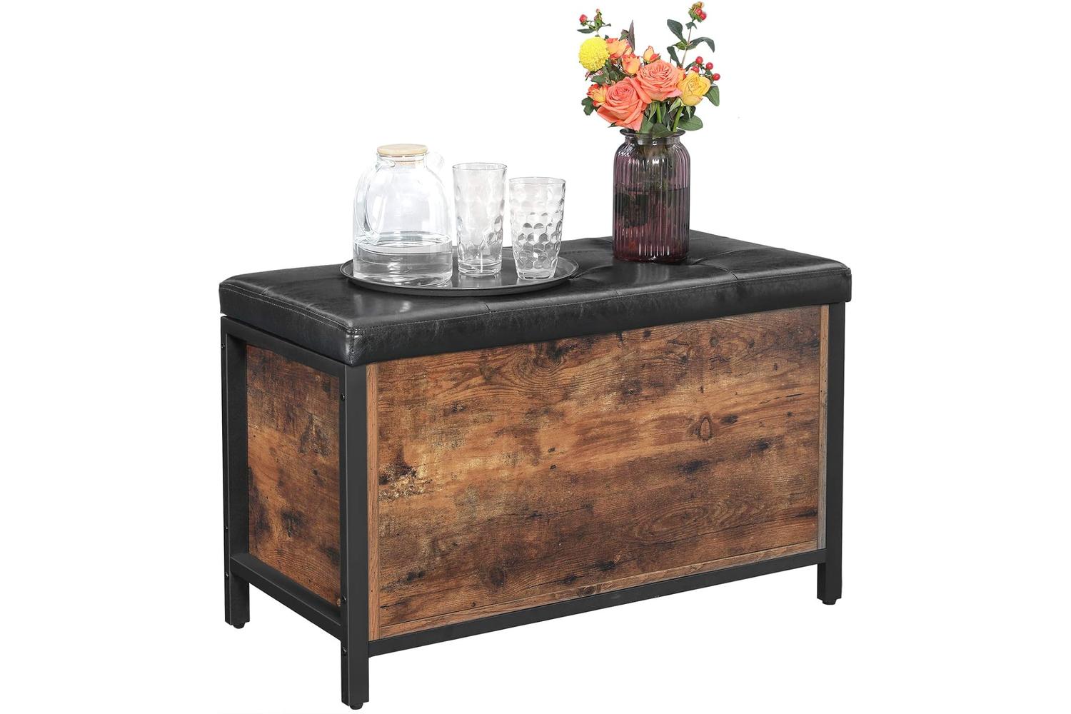 Vasagle Industrial Storage Ottoman with Flip Lid | Rustic Brown & Black-8