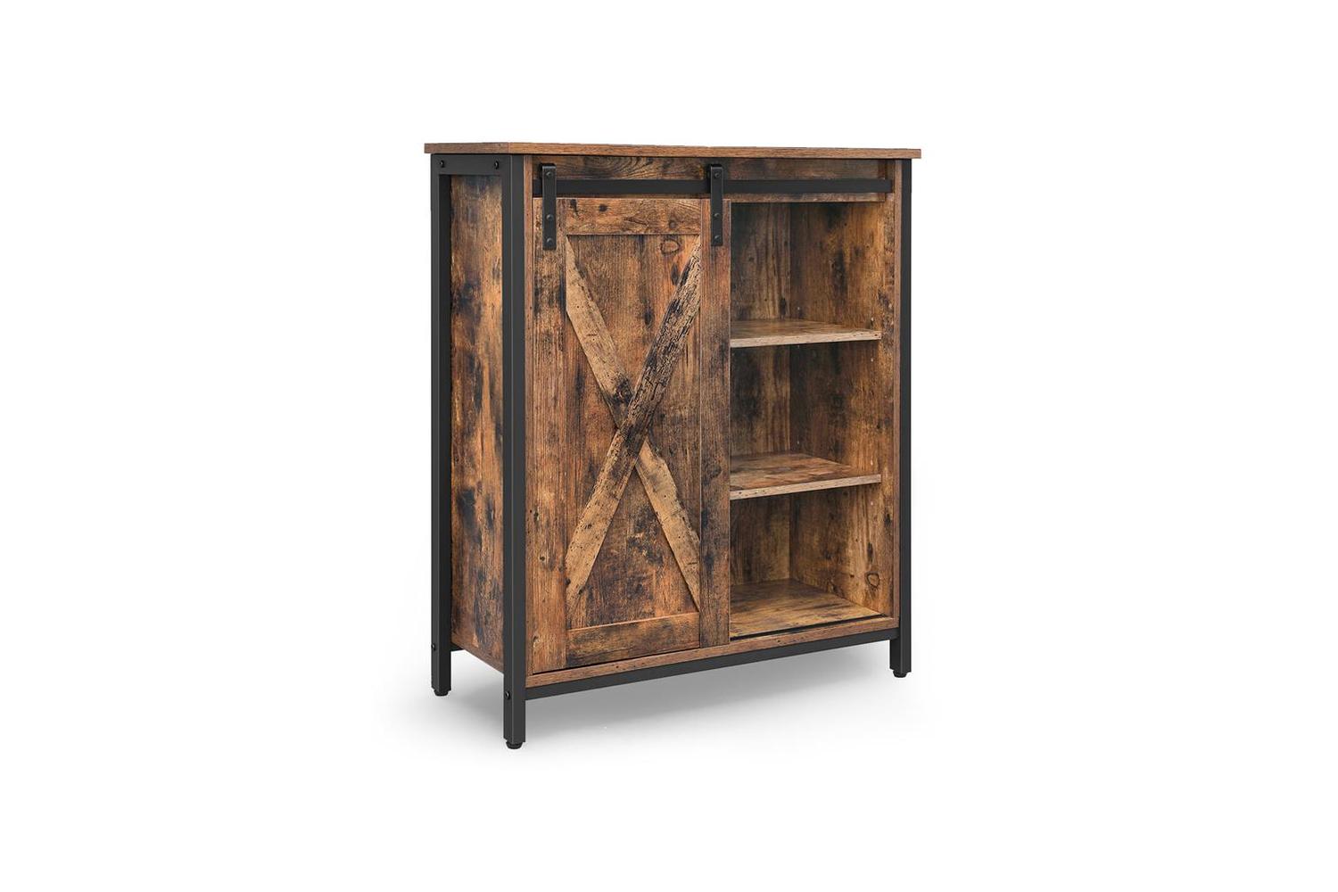 Vasagle Industrial Storage Cabinet with Barn Door | Rustic Brown & Black-2