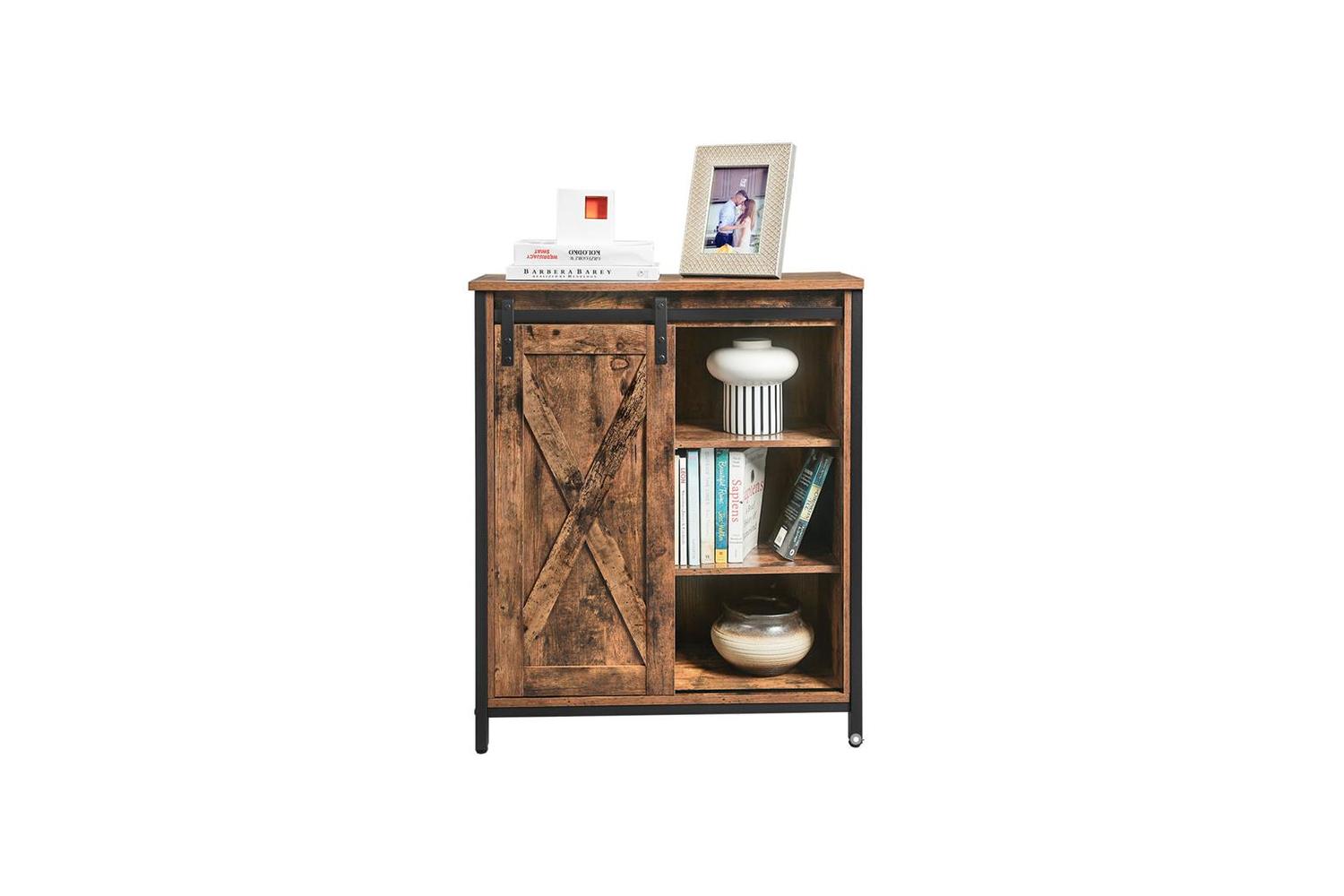 Vasagle Industrial Storage Cabinet with Barn Door | Rustic Brown & Black-3