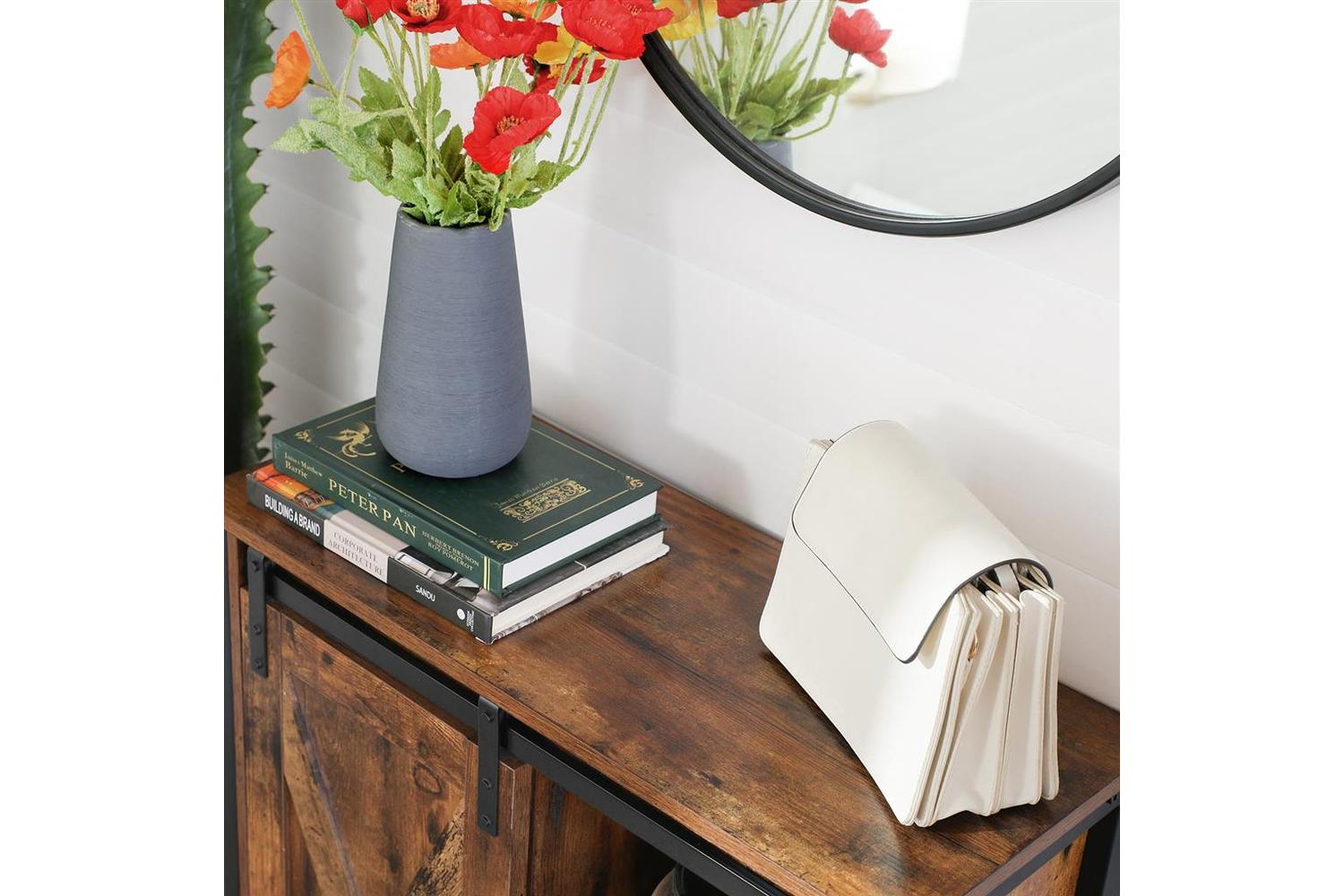 Vasagle Industrial Storage Cabinet with Barn Door | Rustic Brown & Black-6