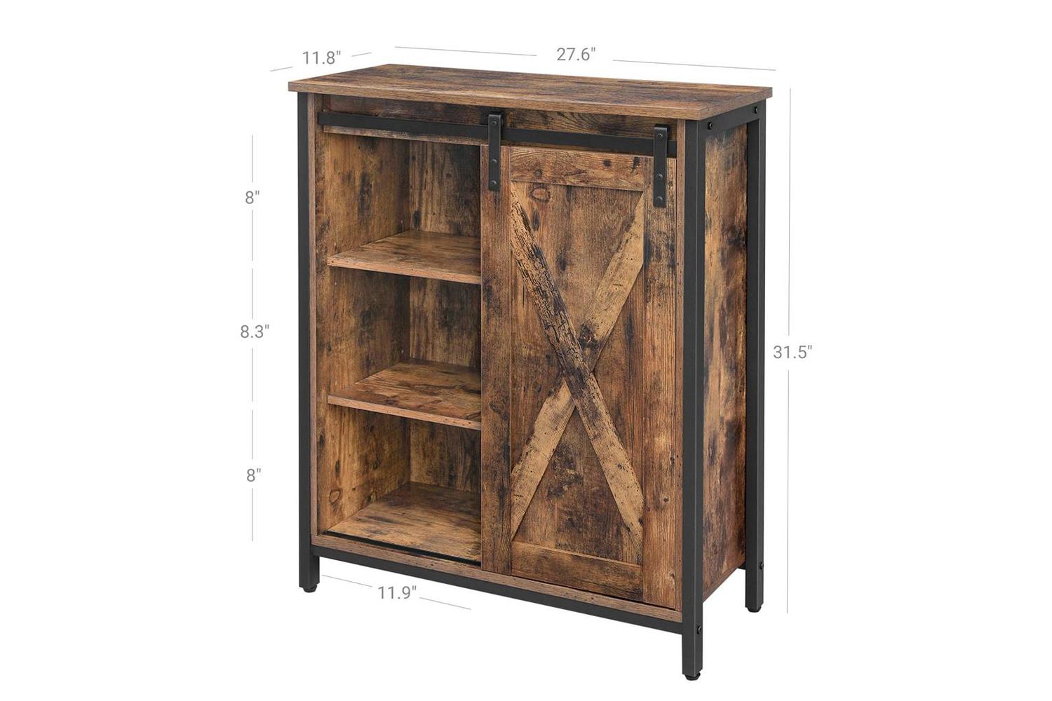 Vasagle Industrial Storage Cabinet with Barn Door | Rustic Brown & Black-8
