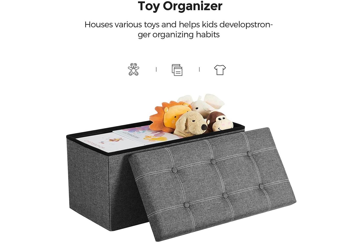 Songmics Foldable Storage Ottoman Bench | Dark Gray-3