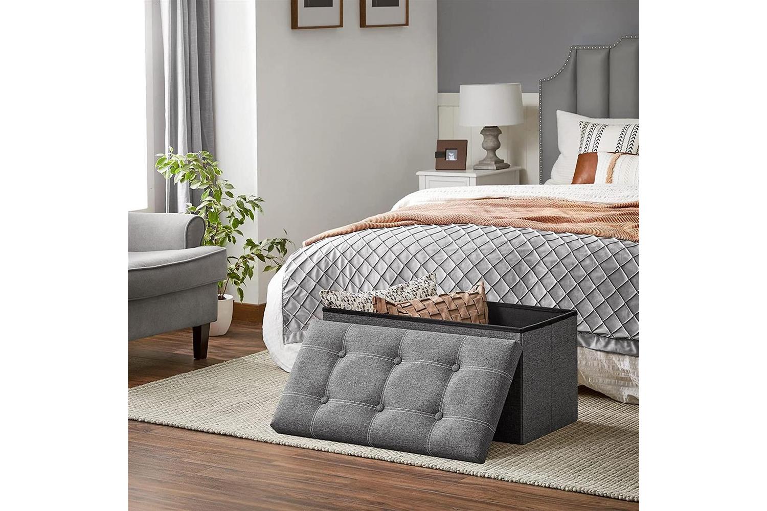 Songmics Foldable Storage Ottoman Bench | Dark Gray-4