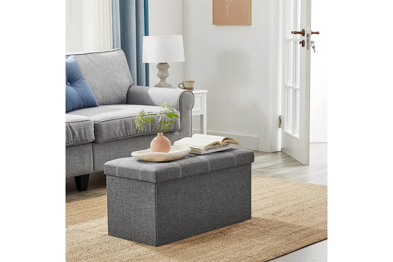 Songmics Foldable Storage Ottoman Bench | Dark Gray-5