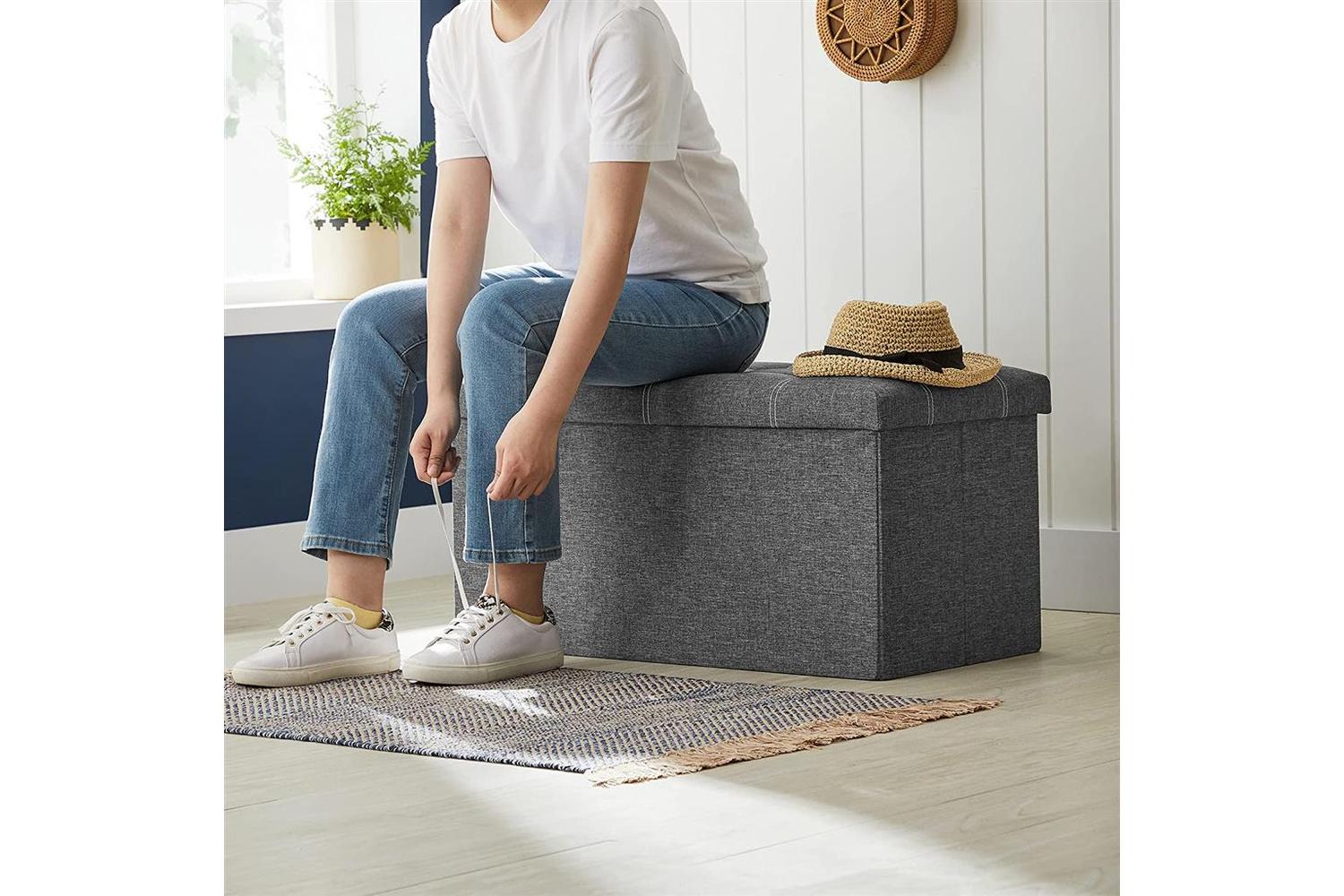 Songmics Foldable Storage Ottoman Bench | Dark Gray-6