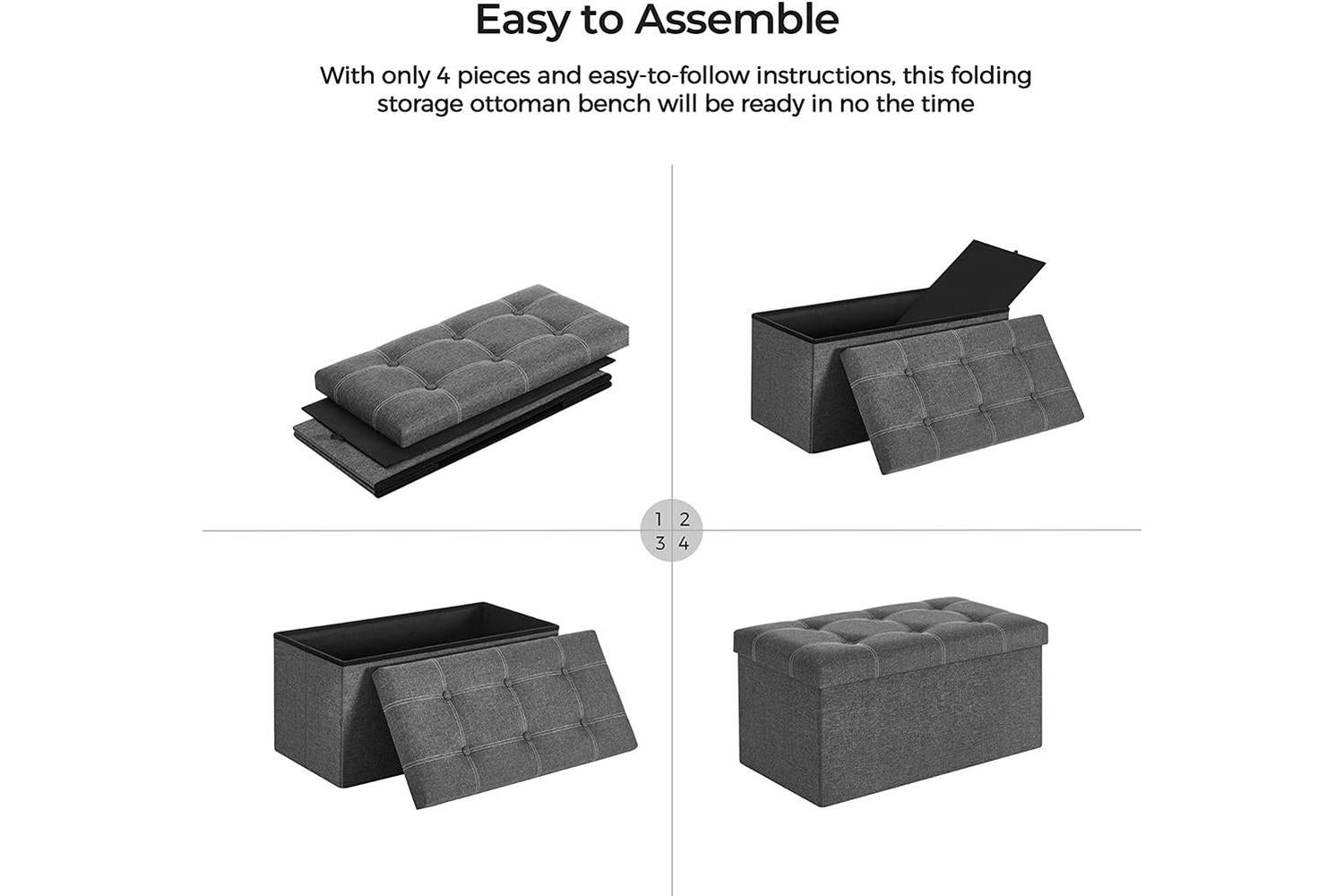 Songmics Foldable Storage Ottoman Bench | Dark Gray-7