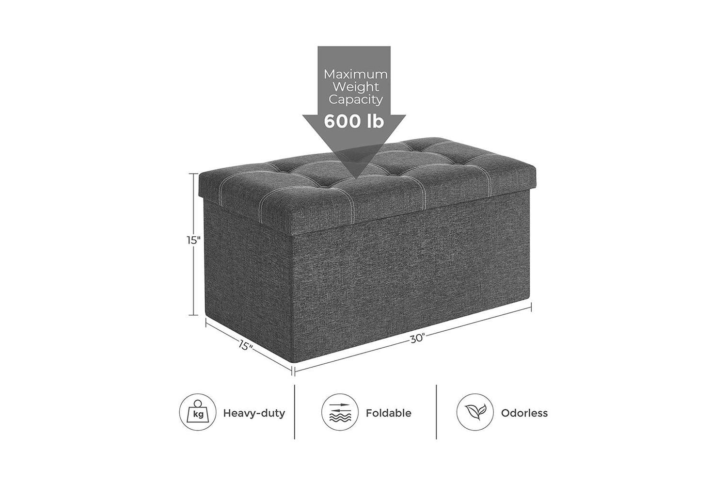 Songmics Foldable Storage Ottoman Bench | Dark Gray-8