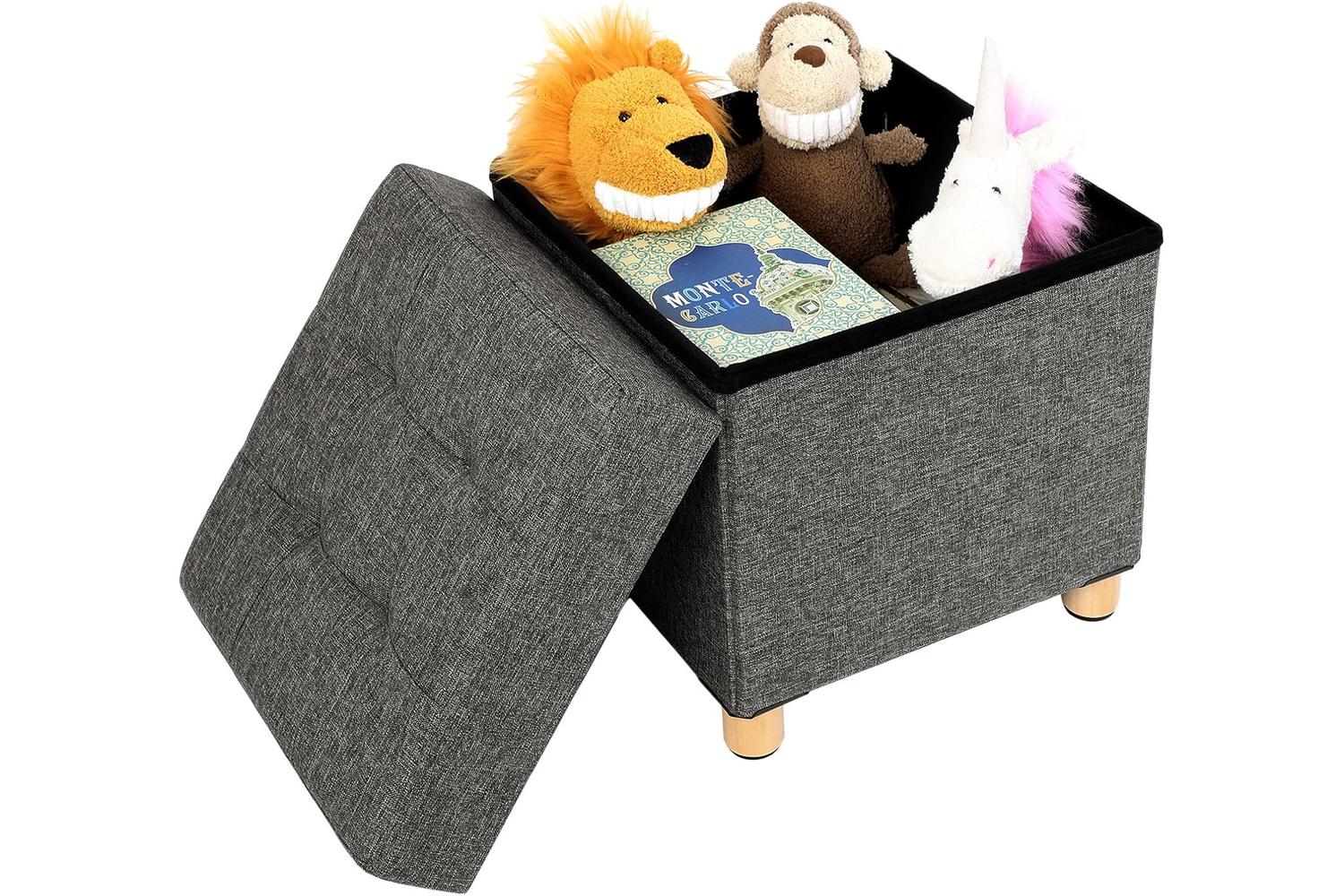 Songmics  Small Cube Storage Ottoman Stool | Dark Grey-2