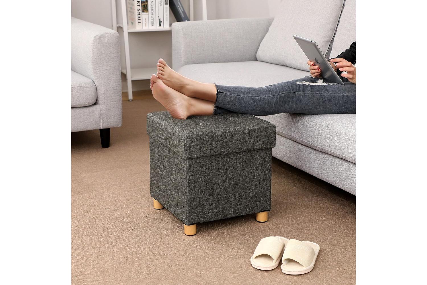 Songmics  Small Cube Storage Ottoman Stool | Dark Grey-3