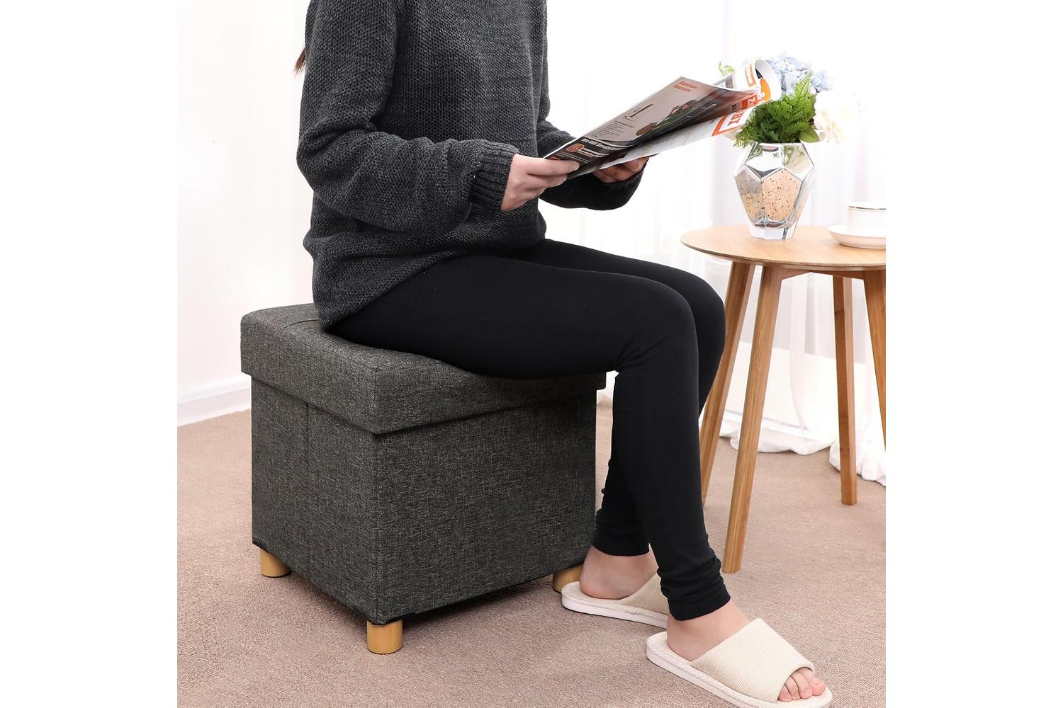 Songmics  Small Cube Storage Ottoman Stool | Dark Grey-4