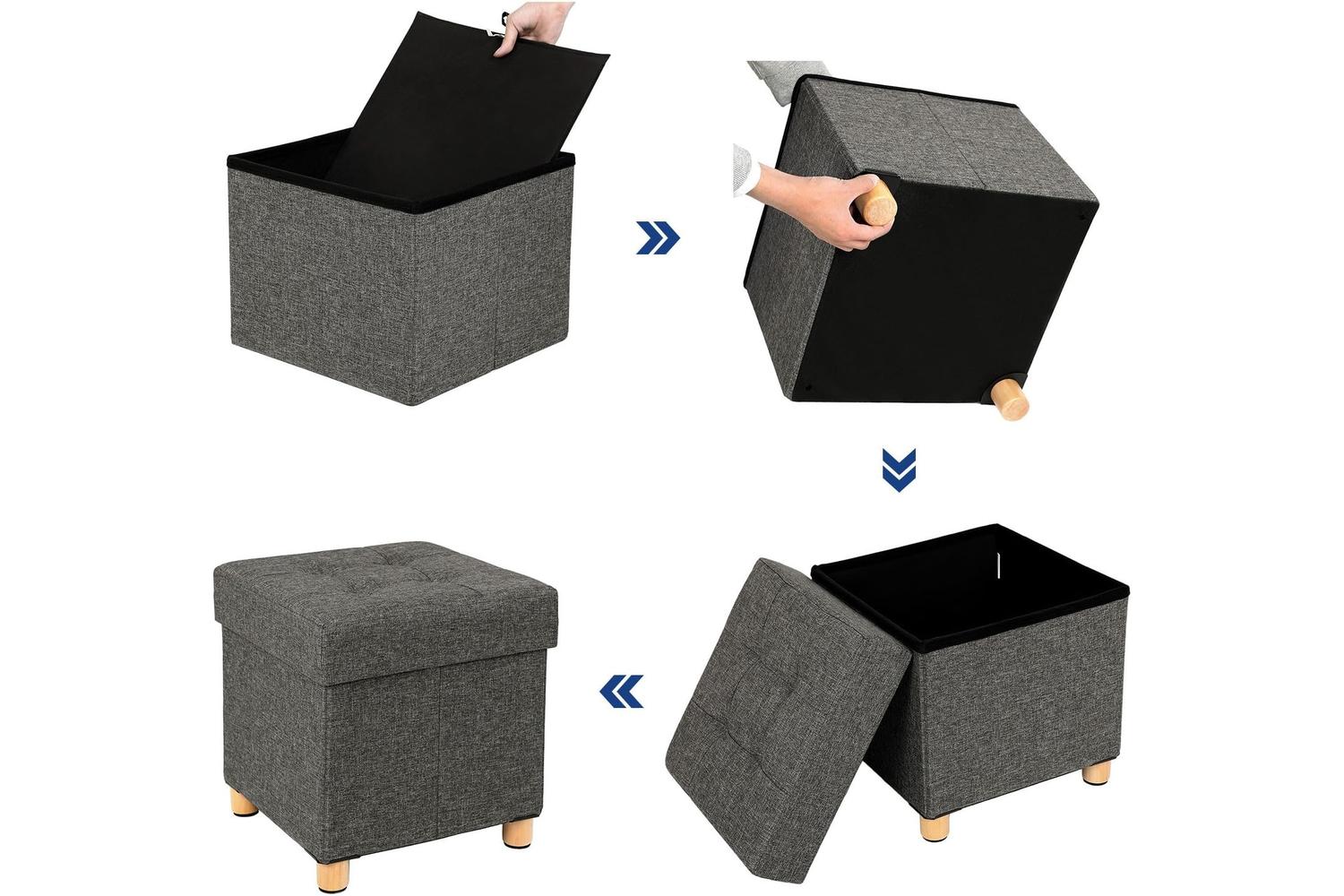 Songmics  Small Cube Storage Ottoman Stool | Dark Grey-7