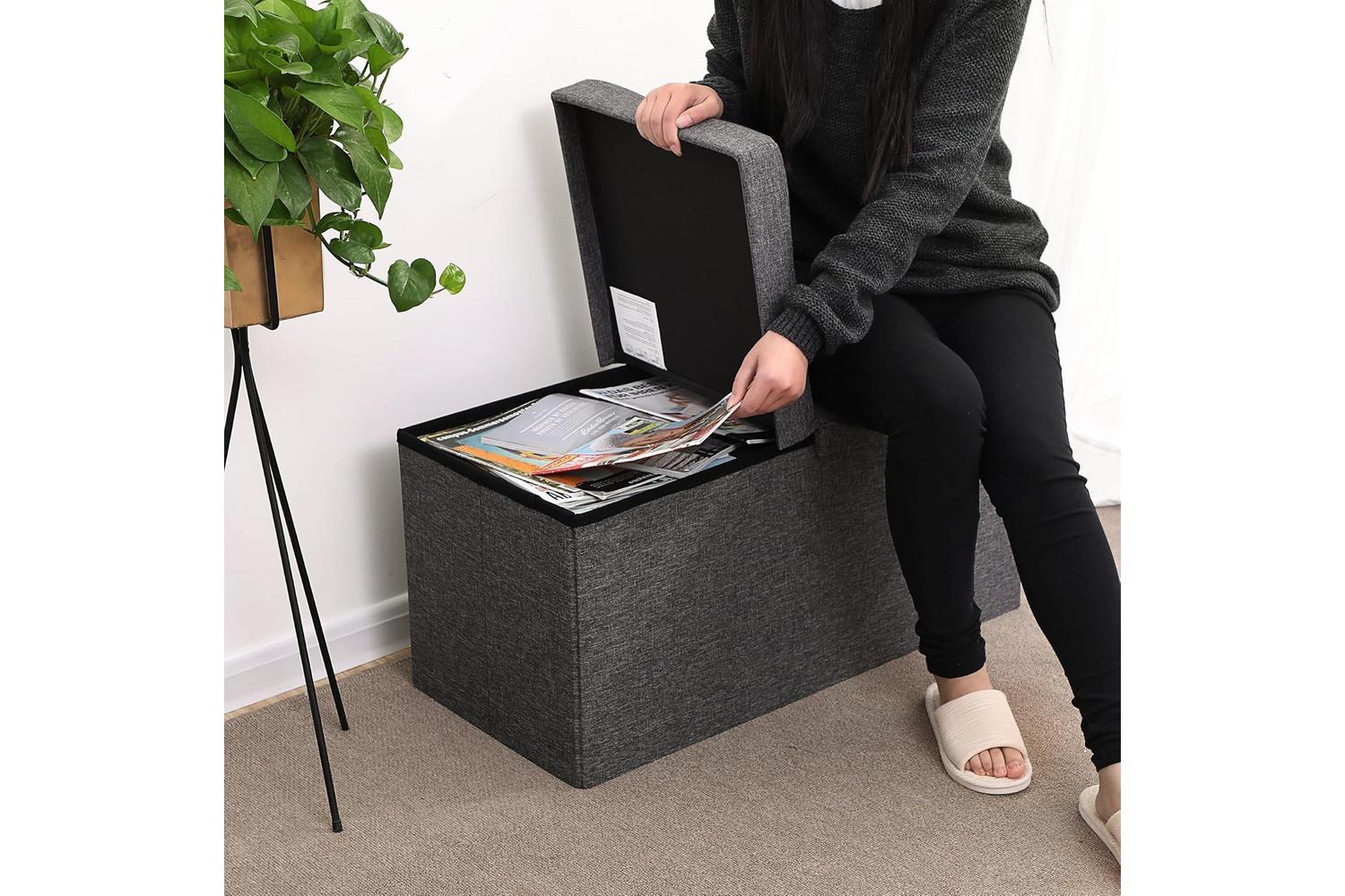 Songmics 21.1 Gal Storage Ottoman Bench | Dark Gray-3