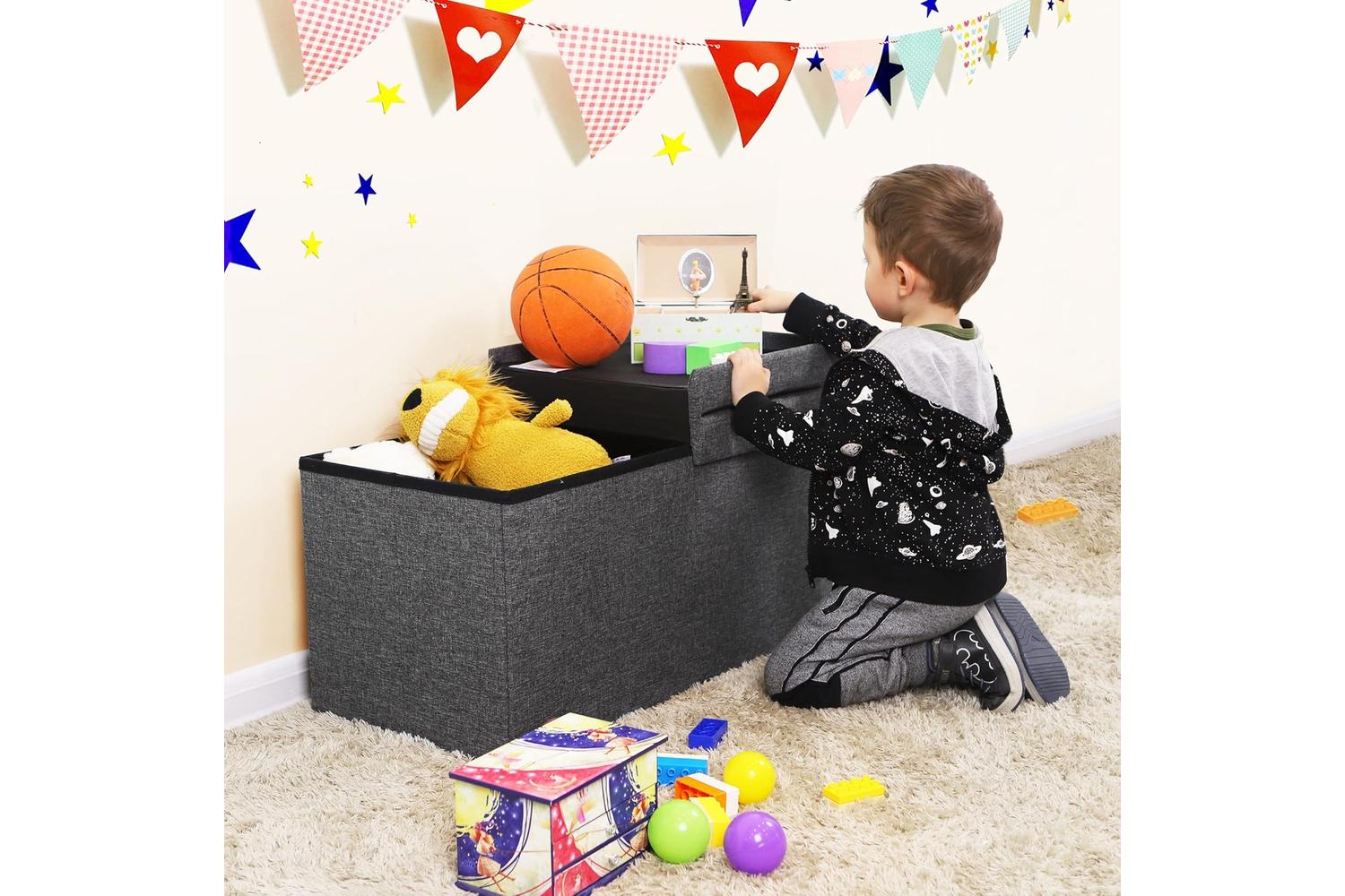 Songmics 21.1 Gal Storage Ottoman Bench | Dark Gray-4
