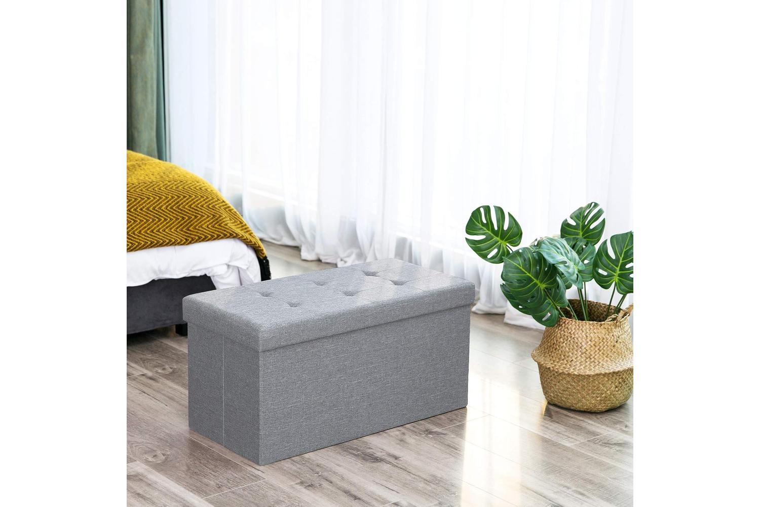 Songmics Linen Fabric Storage Ottoman | Light Gray-2
