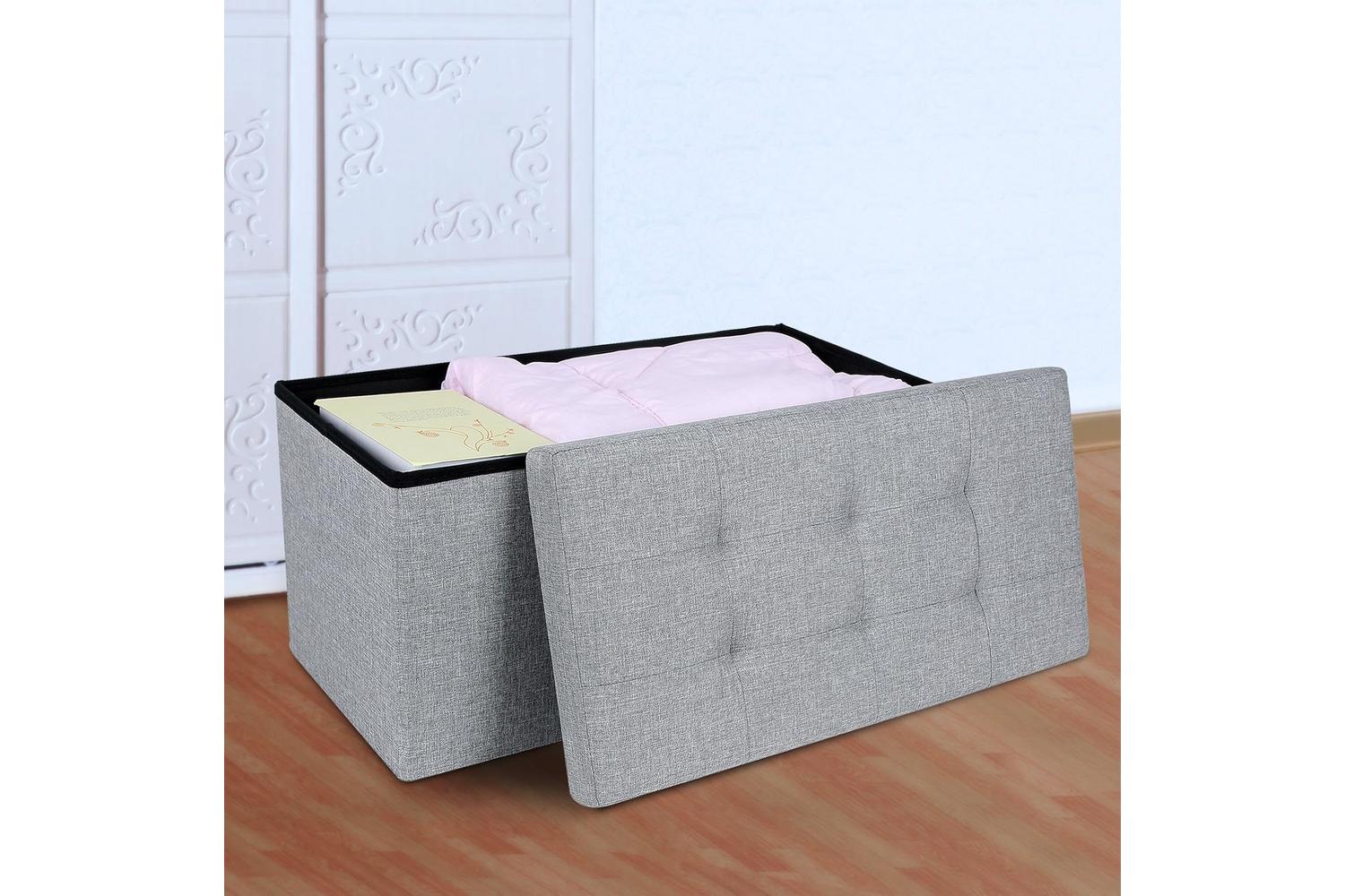 Songmics Linen Fabric Storage Ottoman | Light Gray-3