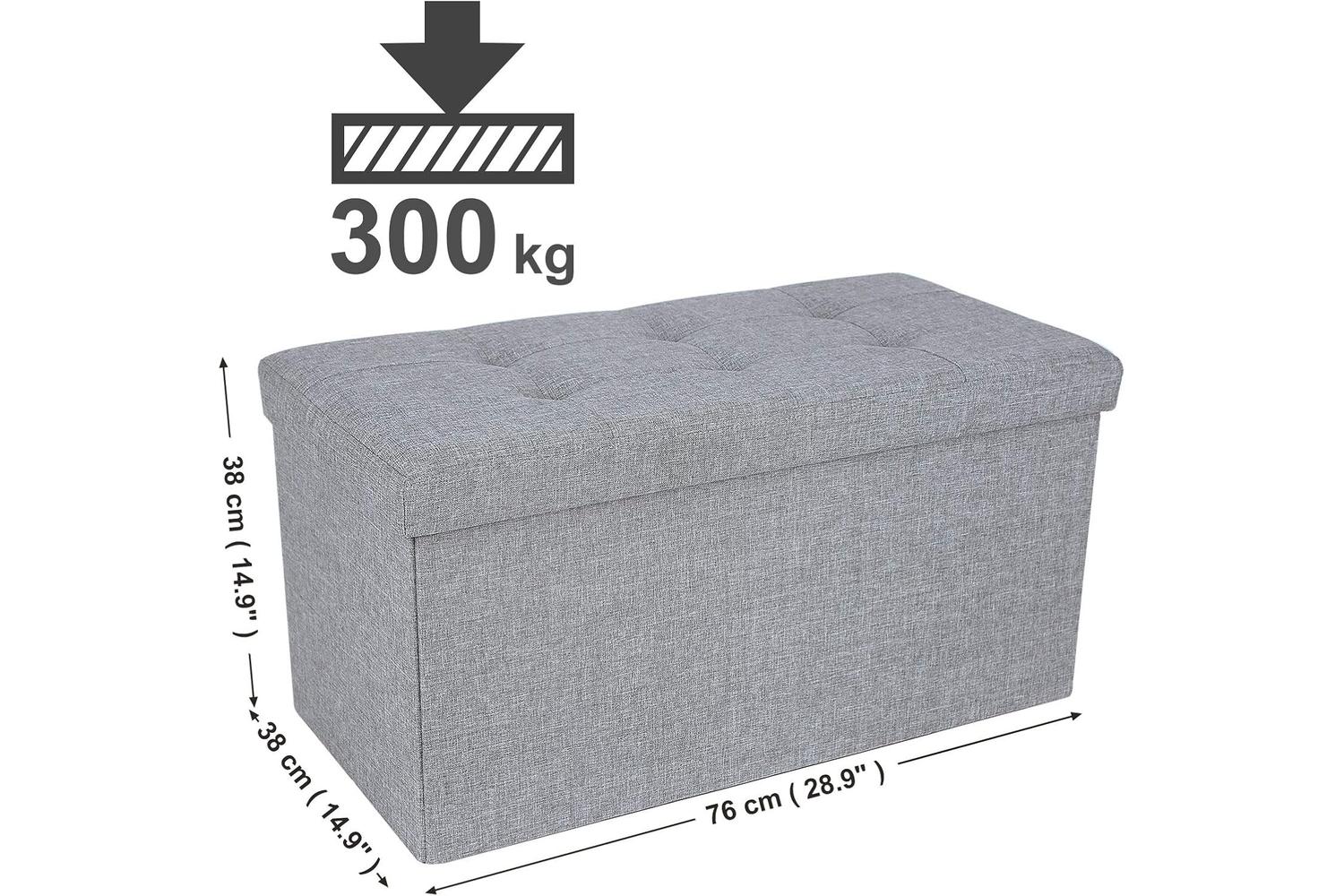 Songmics Linen Fabric Storage Ottoman | Light Gray-5