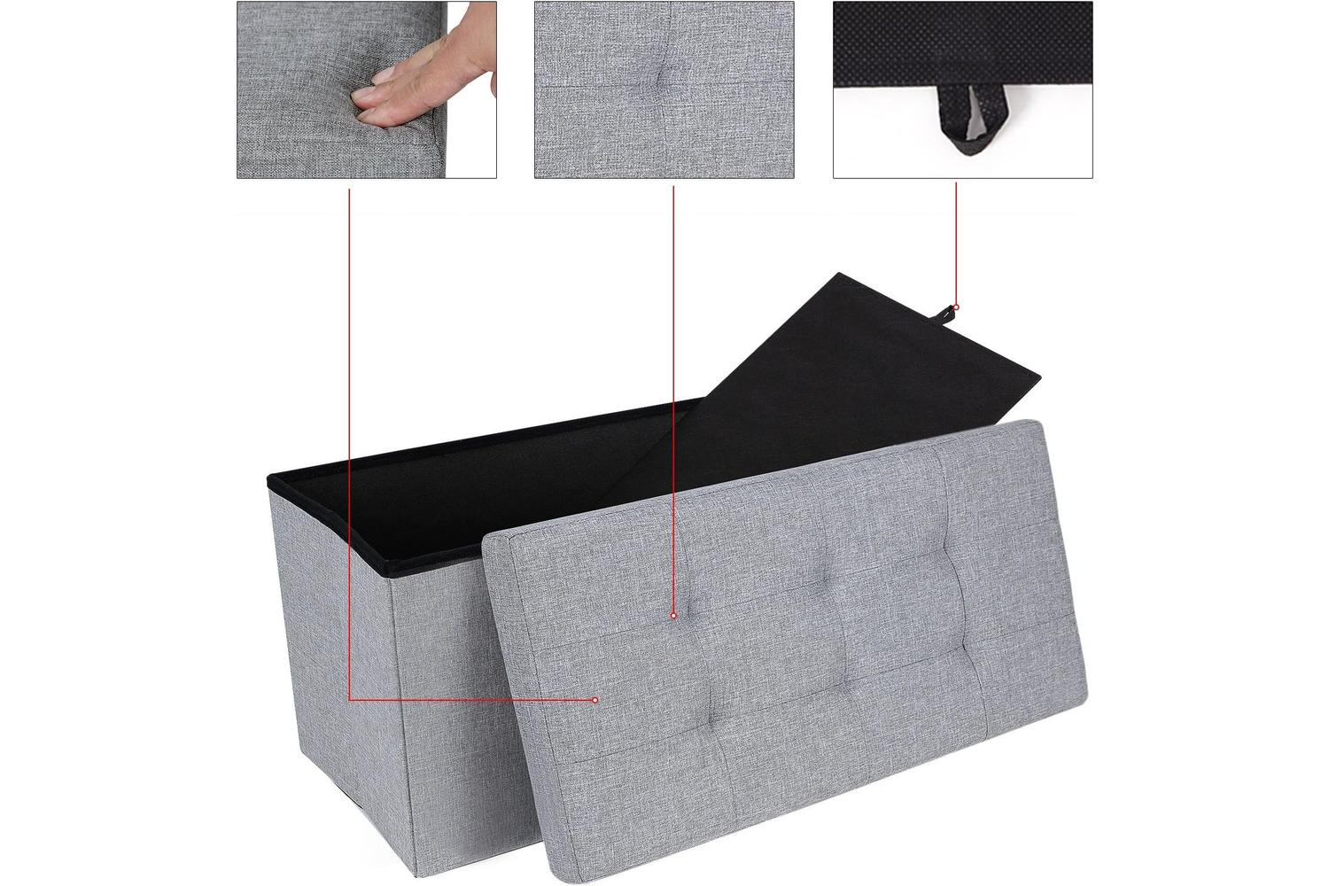 Songmics Linen Fabric Storage Ottoman | Light Gray-6