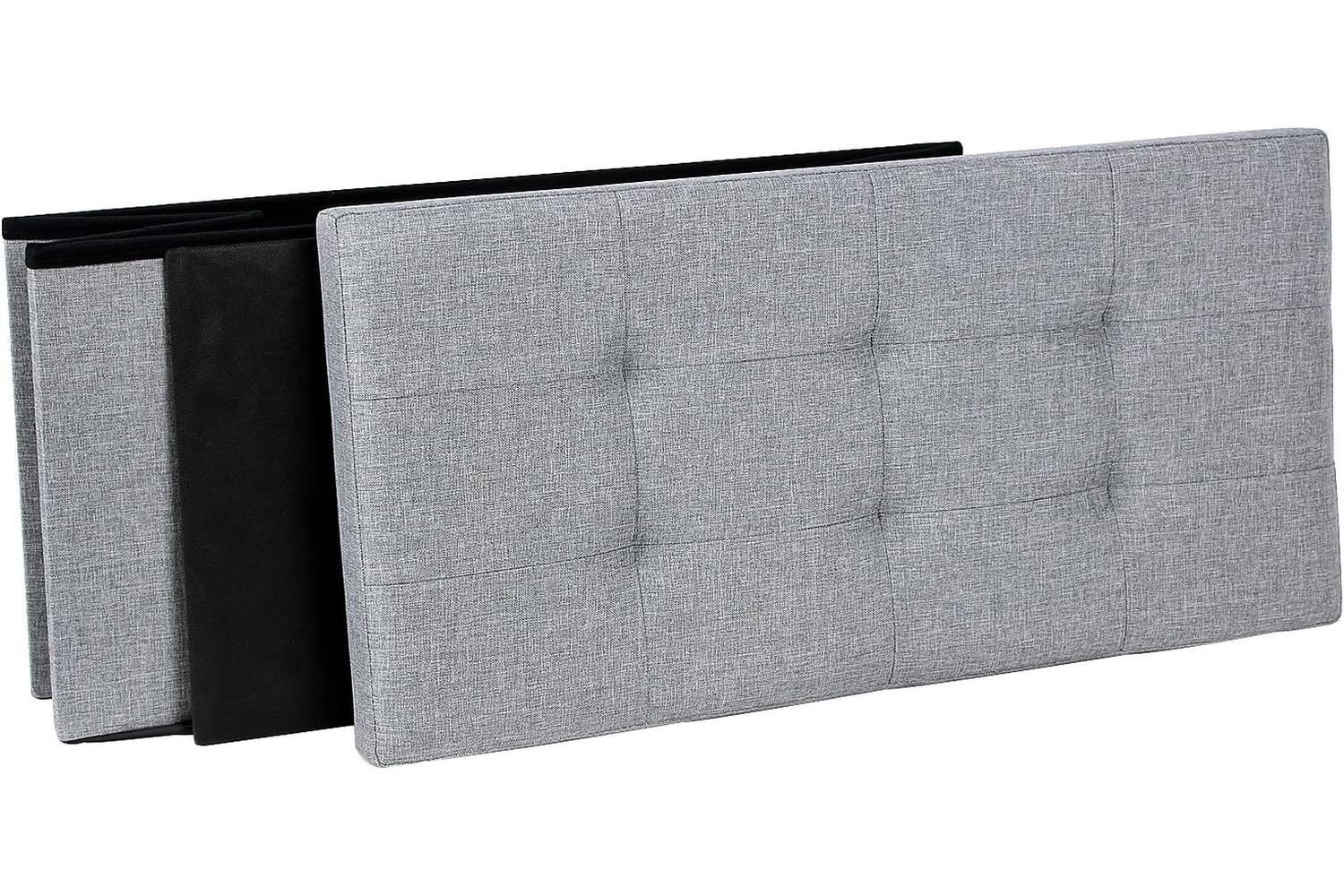 Songmics Linen Fabric Storage Ottoman | Light Gray-7