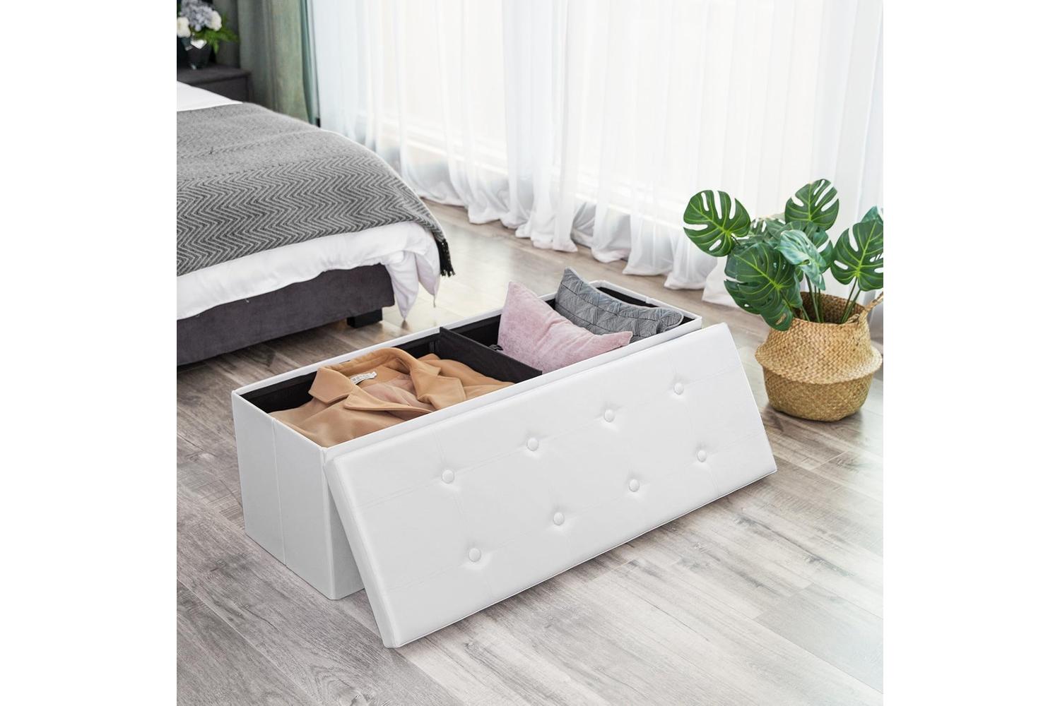 Songmics Faux Leather Folding Ottoman | White-2