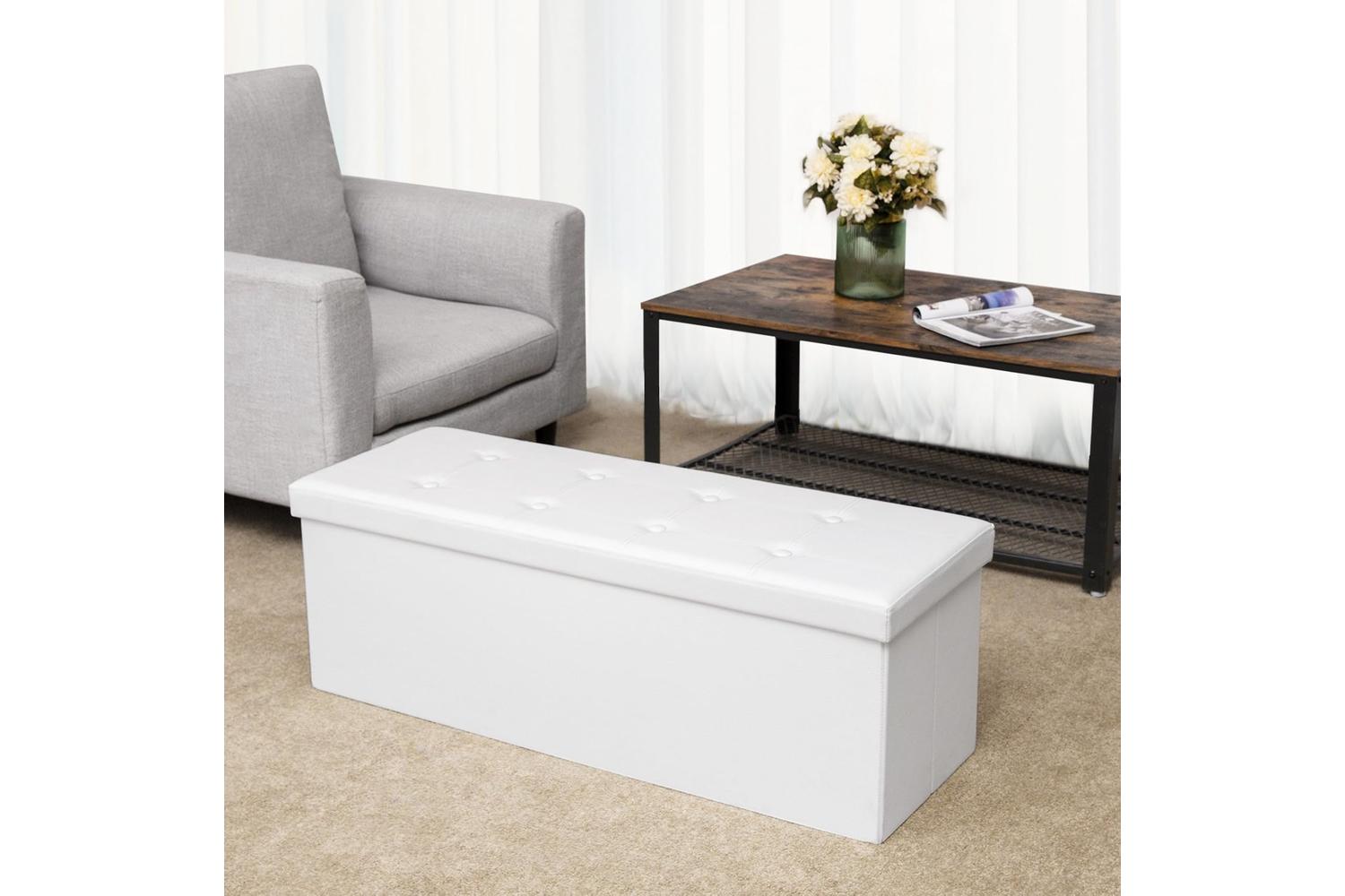 Songmics Faux Leather Folding Ottoman | White-3