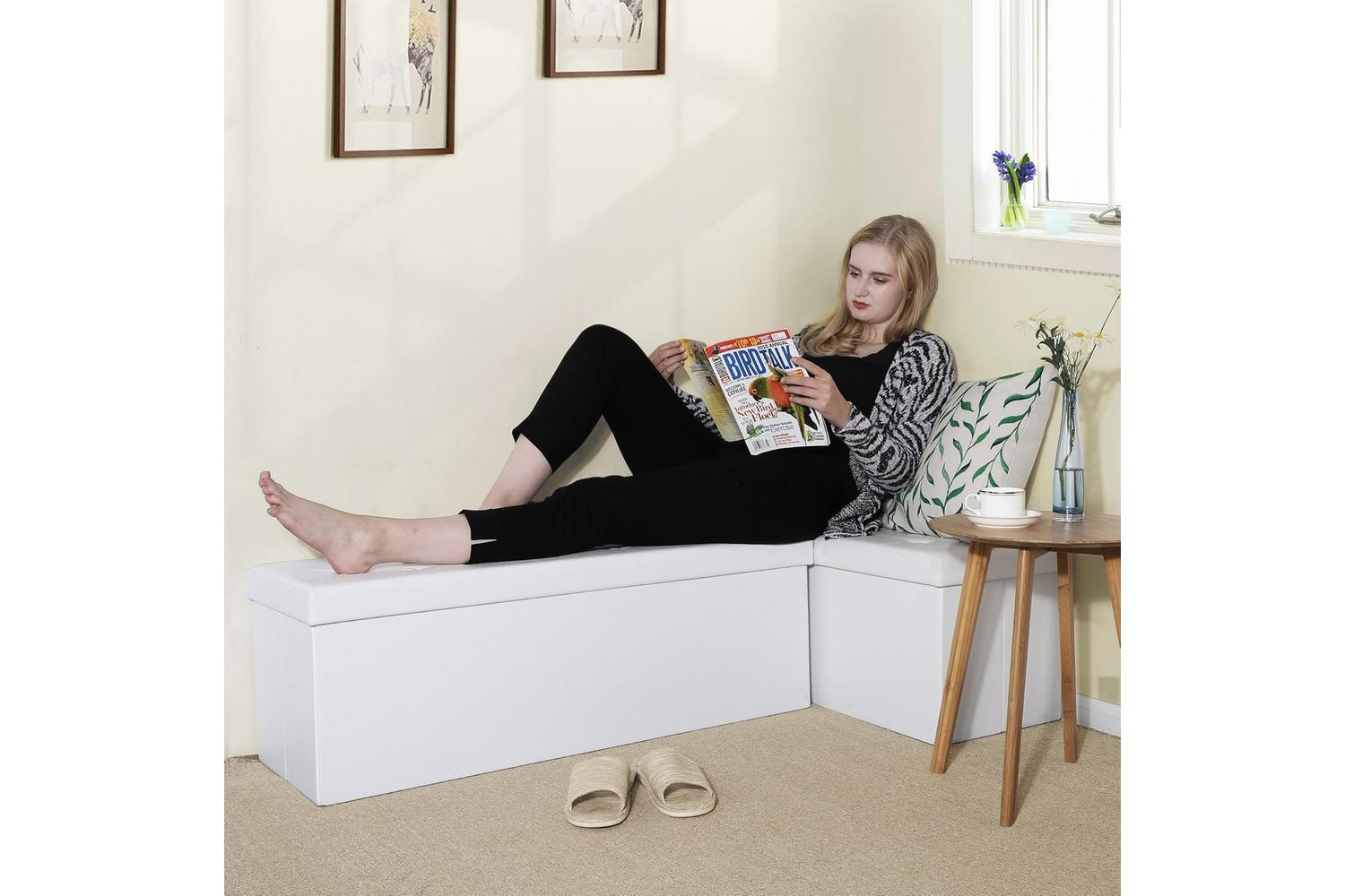 Songmics Faux Leather Folding Ottoman | White-4