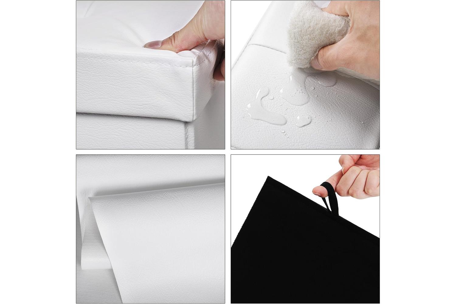 Songmics Faux Leather Folding Ottoman | White-6