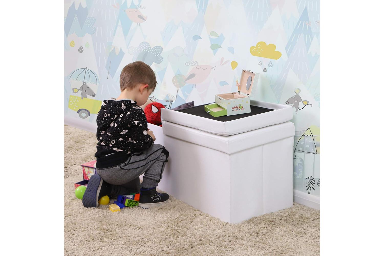 Songmics  Flipping Lid Storage Ottoman | White-2