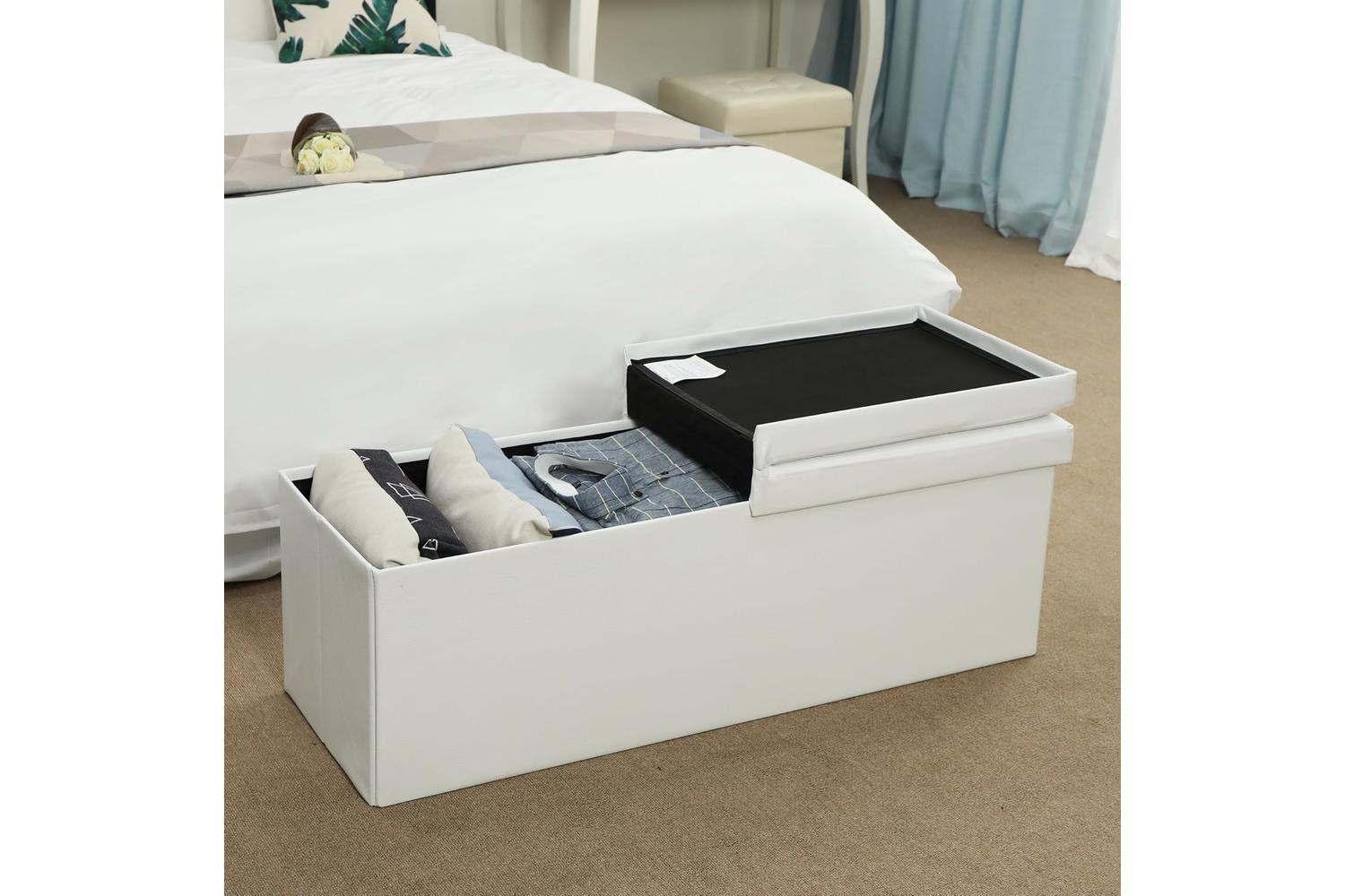 Songmics  Flipping Lid Storage Ottoman | White-4