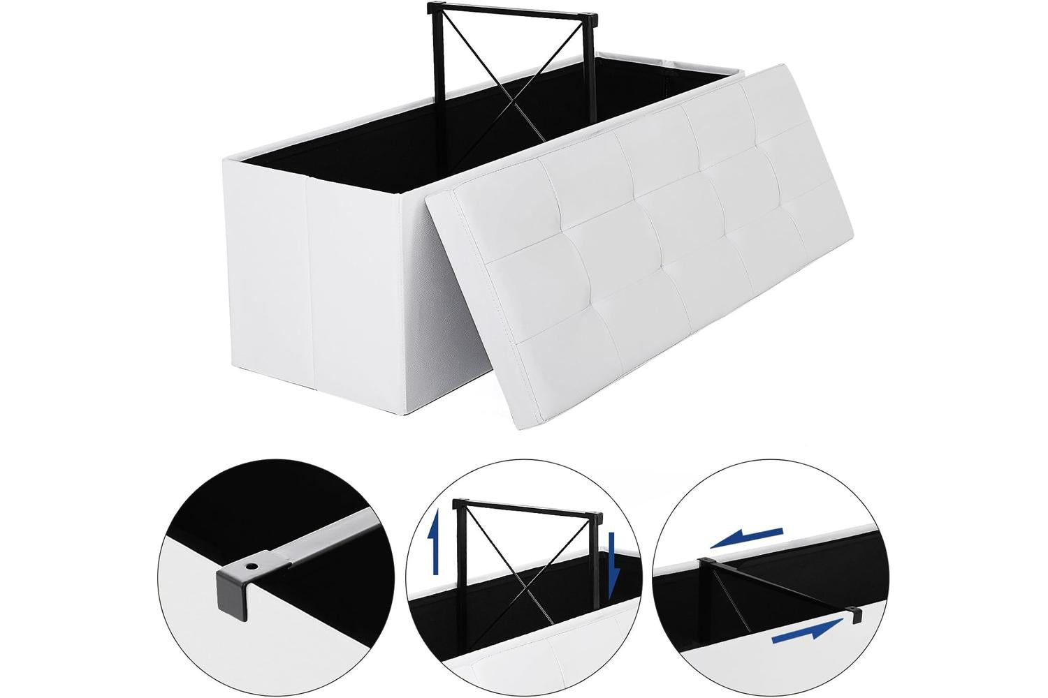 Songmics  Flipping Lid Storage Ottoman | White-6