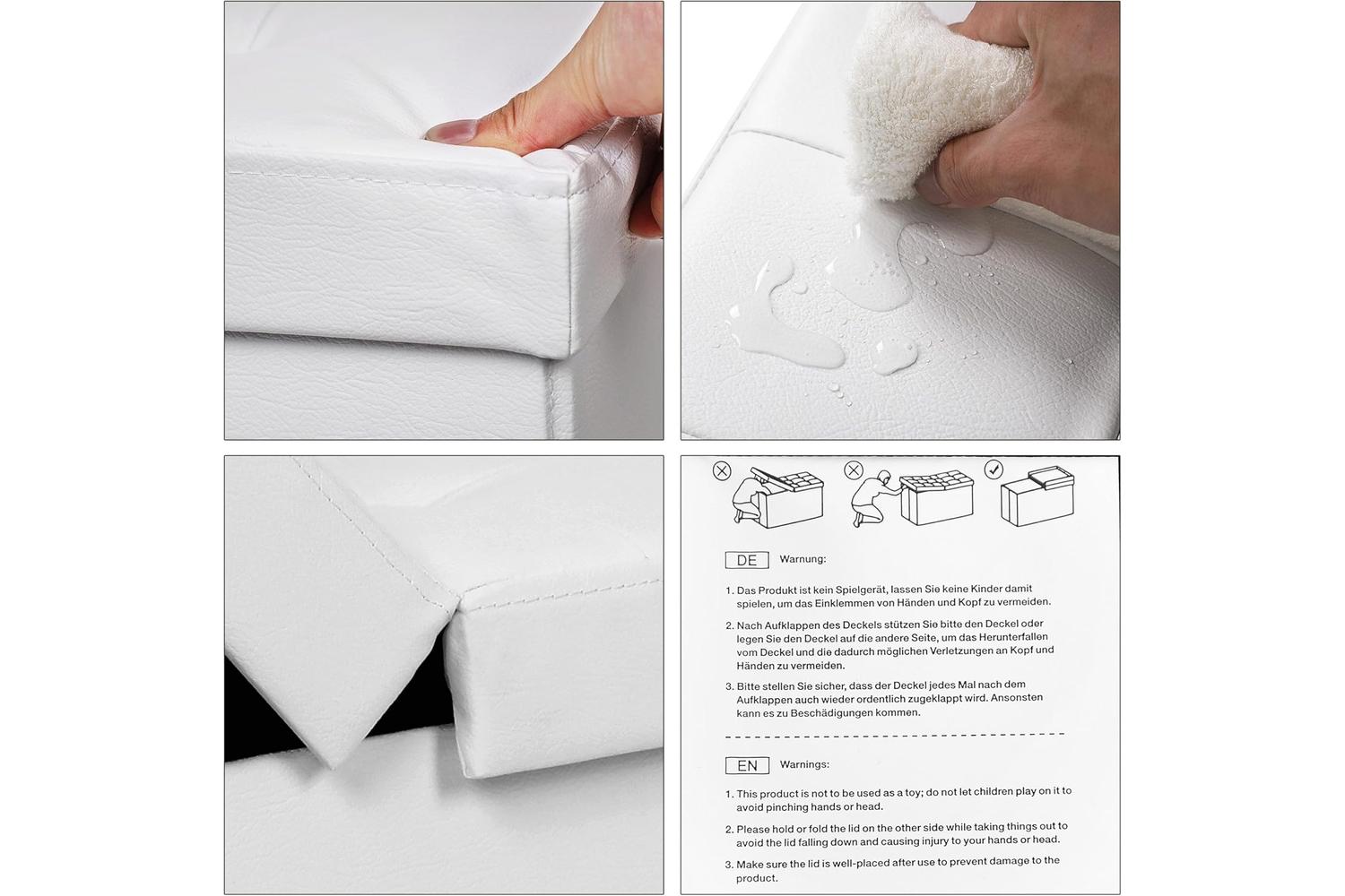 Songmics  Flipping Lid Storage Ottoman | White-8