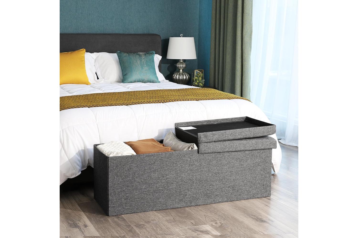 Songmics  Folding Storage Ottoman Bench | Dark Gray-2
