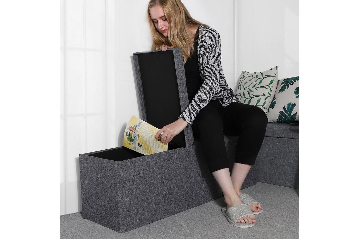 Songmics  Folding Storage Ottoman Bench | Dark Gray-3