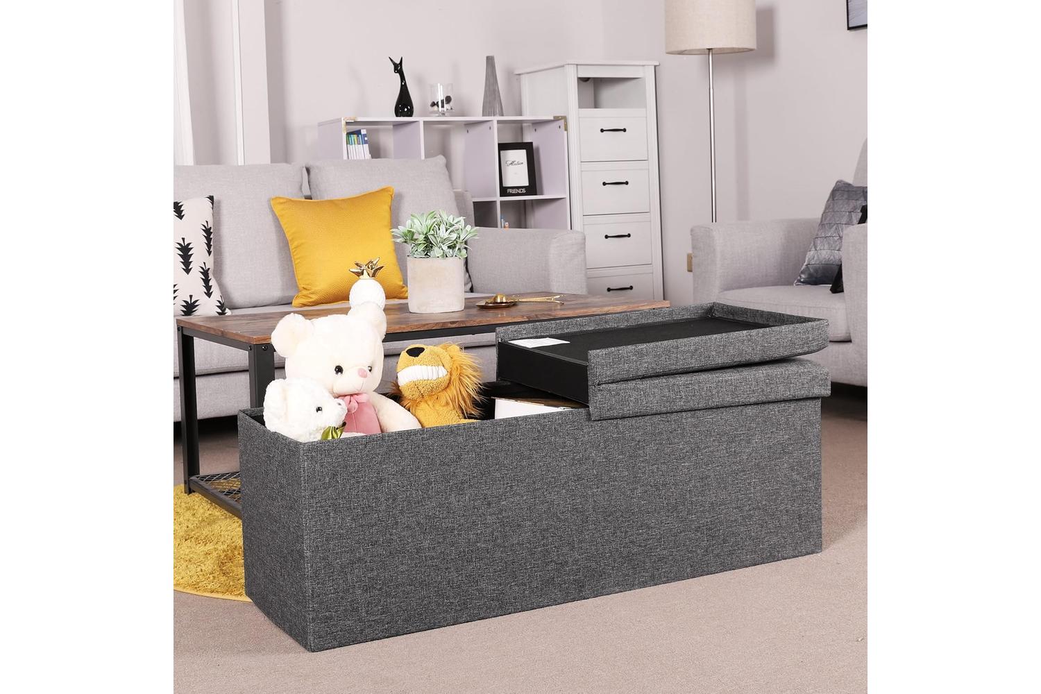 Songmics  Folding Storage Ottoman Bench | Dark Gray-4