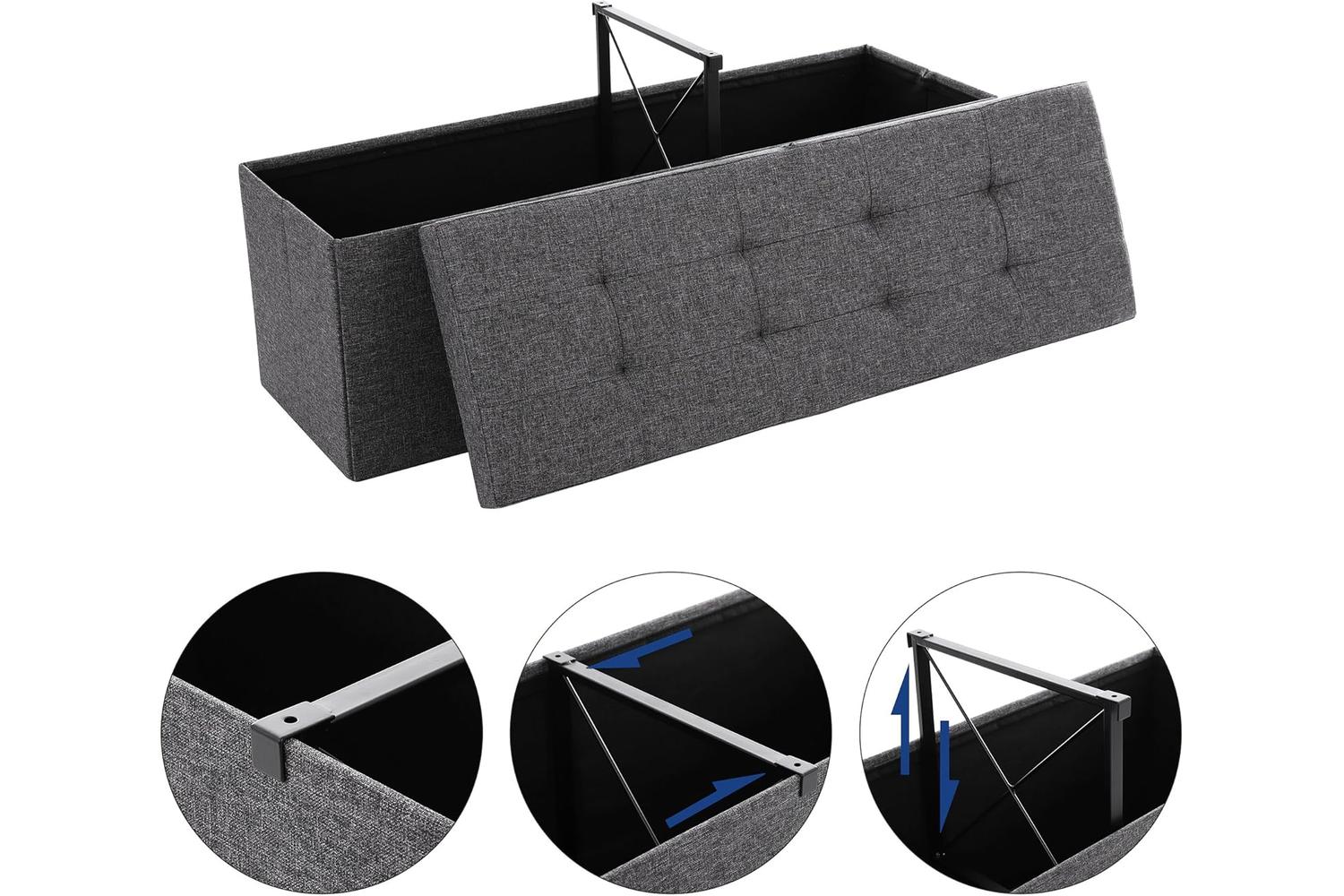 Songmics  Folding Storage Ottoman Bench | Dark Gray-6