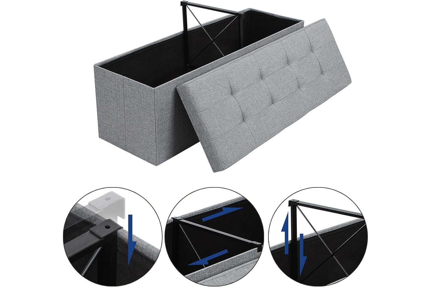 Songmics Folding Fabric Storage Ottoman Bench | Light Grey-2