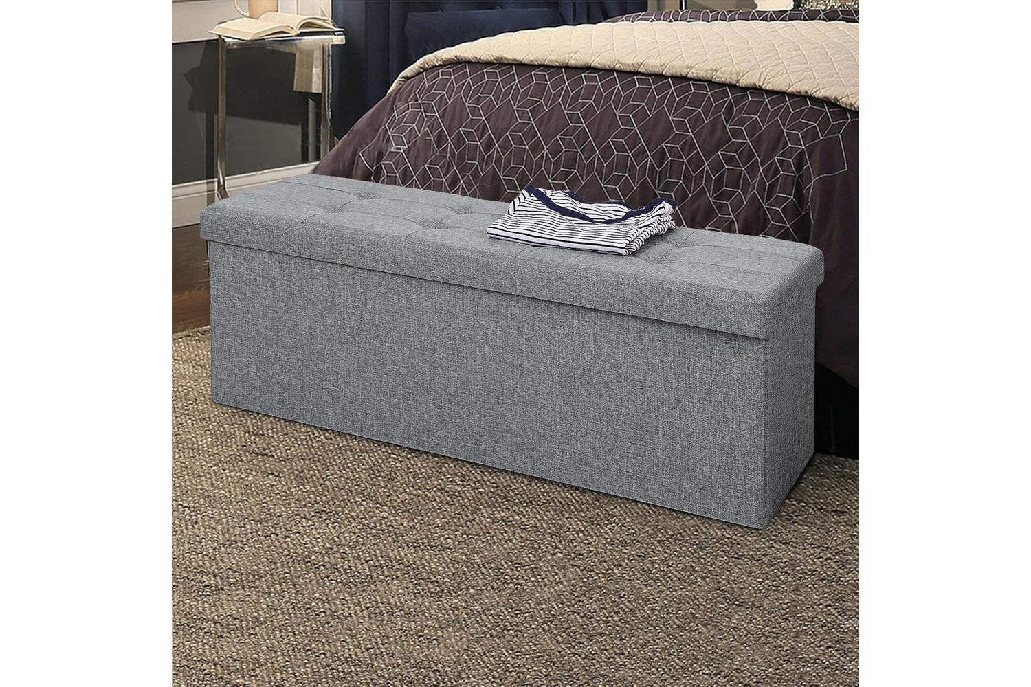 Songmics Folding Fabric Storage Ottoman Bench | Light Grey-5