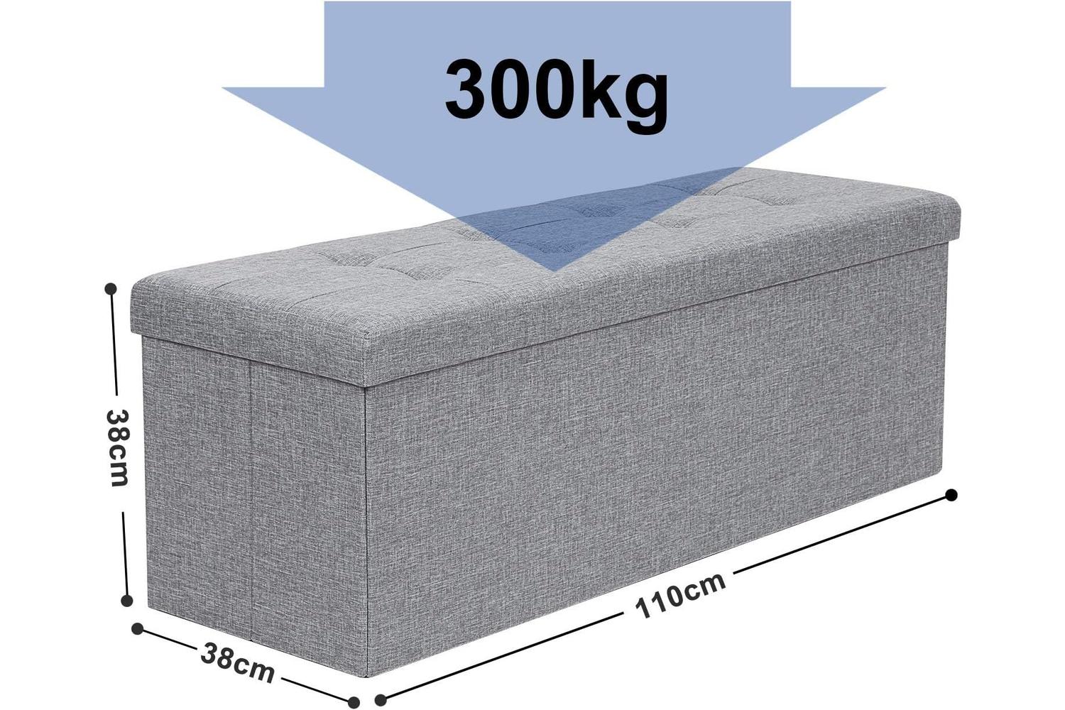 Songmics Folding Fabric Storage Ottoman Bench | Light Grey-6
