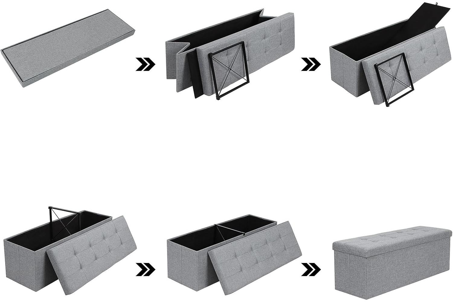 Songmics Folding Fabric Storage Ottoman Bench | Light Grey-7