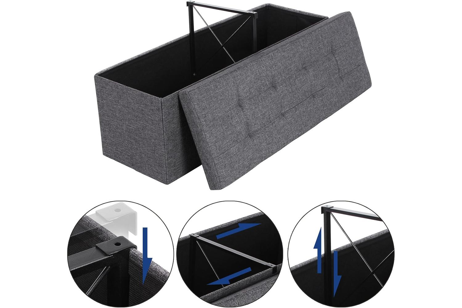 Songmics  Folding Storage Ottoman Bench | Dark Grey-2