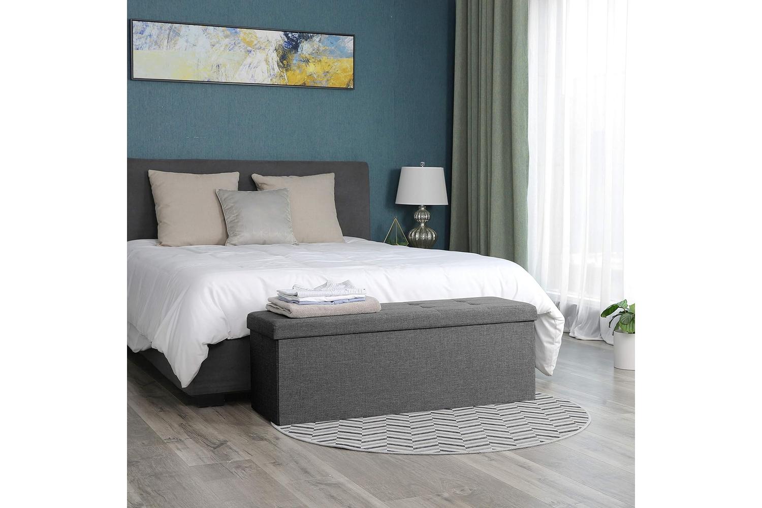Songmics  Folding Storage Ottoman Bench | Dark Grey-3