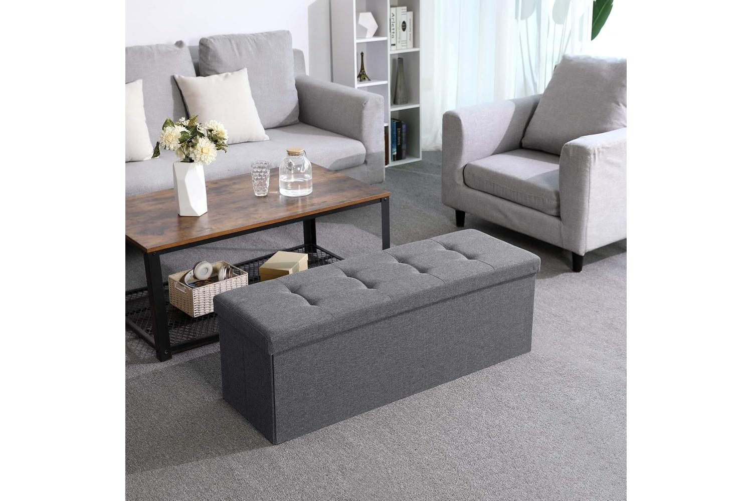 Songmics  Folding Storage Ottoman Bench | Dark Grey-4