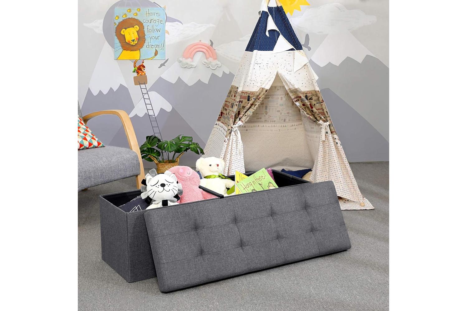 Songmics  Folding Storage Ottoman Bench | Dark Grey-5