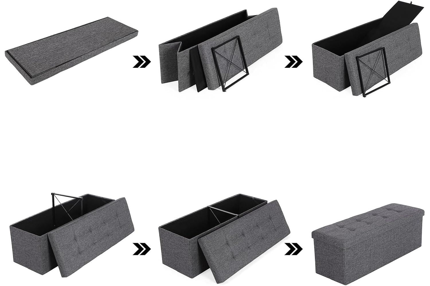 Songmics  Folding Storage Ottoman Bench | Dark Grey-7